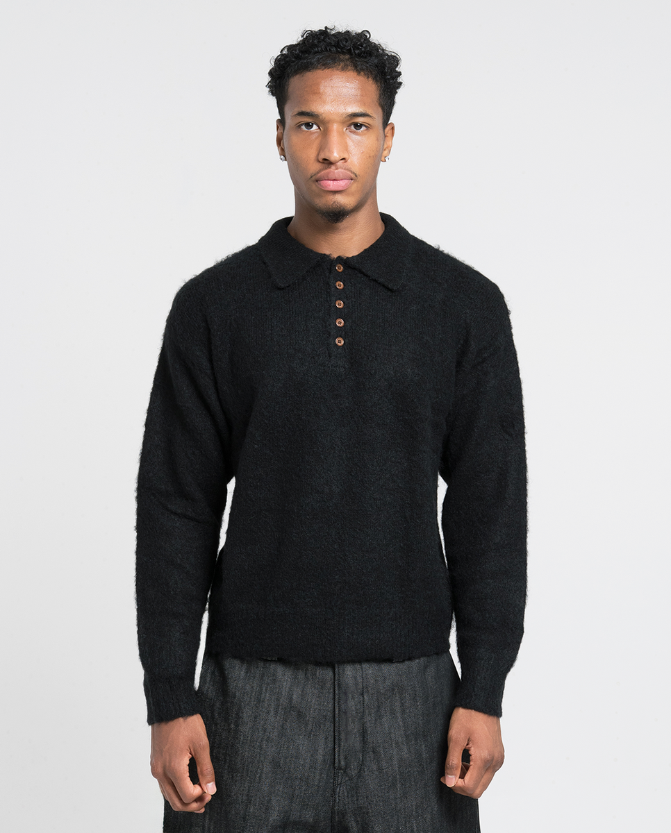 LOHEN MOHAIR POLO KNIT【BLACK】UNISEX MOHAIR KNIT POLO - Black | New Drop on 12/21 21:00 (JST) – GOSH