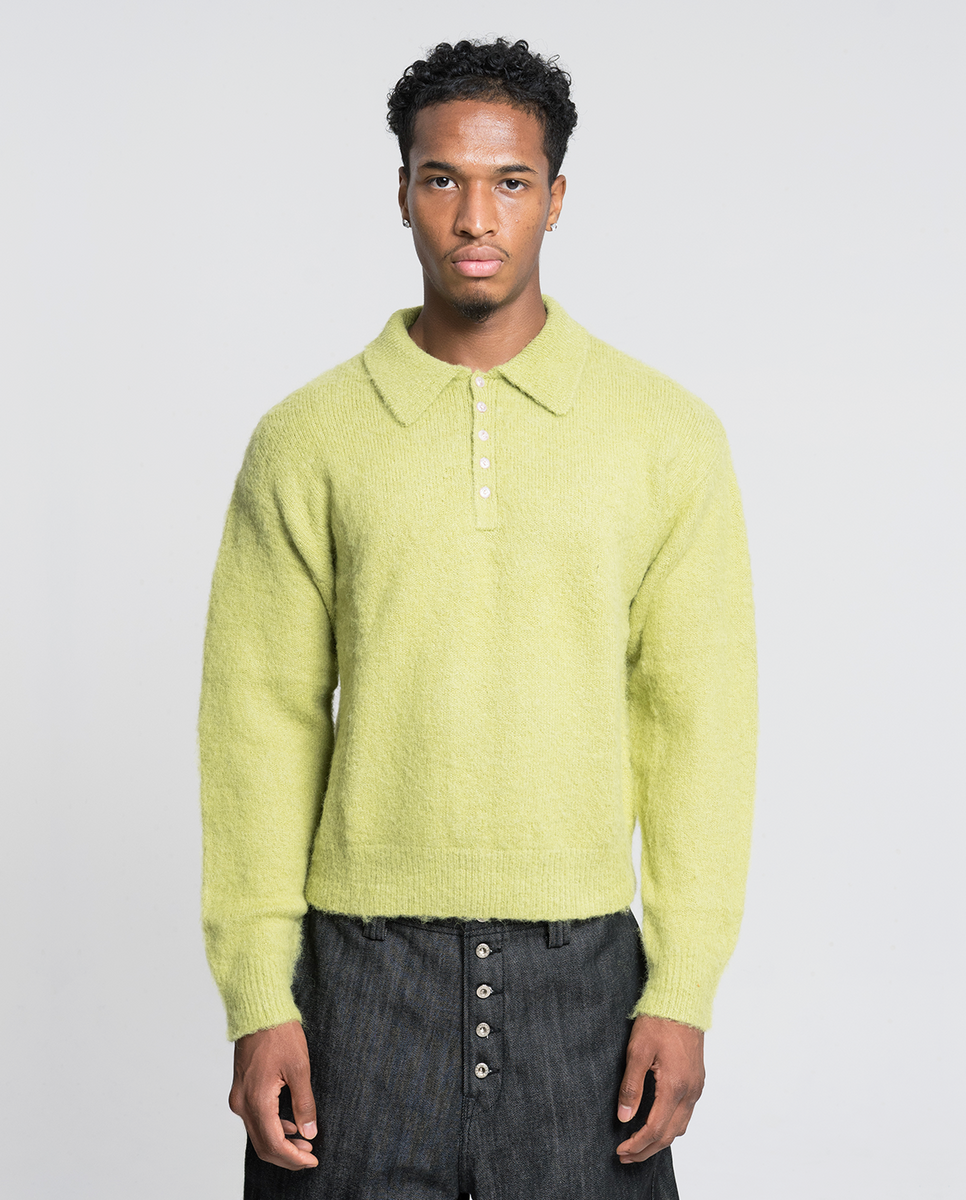 leinwande knit polo グリーン leinwande knit polo グリーン LEINWÄNDE】ラインヴァンド 配色